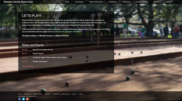 Sonoma County Bocce Ball Website Design