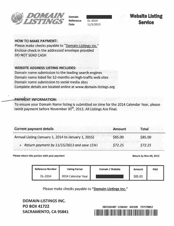 Domain Name Scam Example