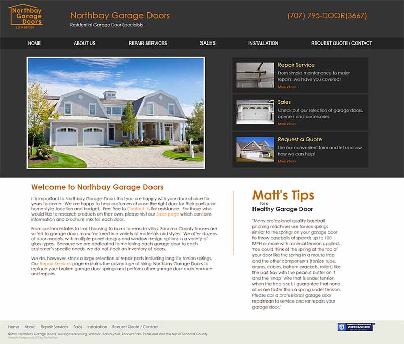 North Bay Garage Doors Home page