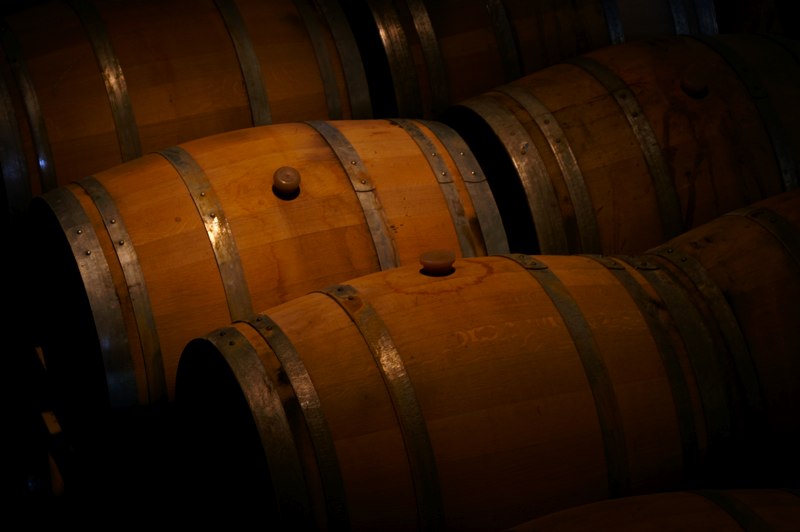 Wine barrels in a Sonoma County winery