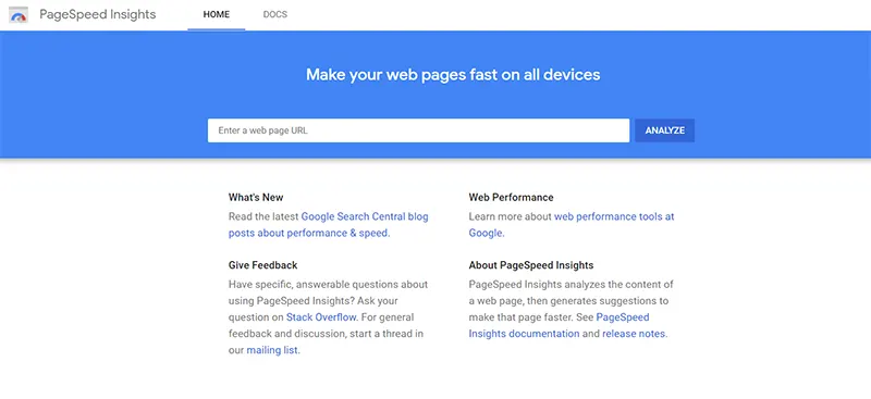Google Pagespeed Insights page