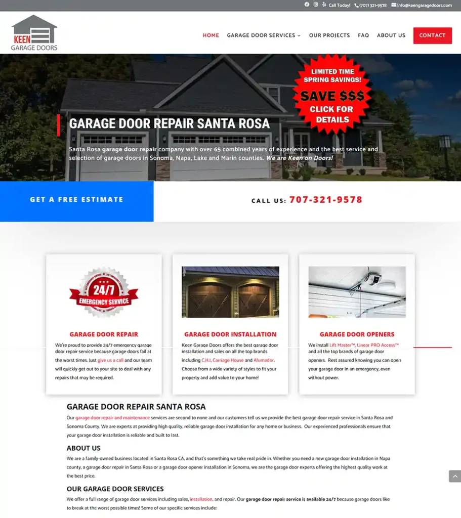 Garage Door SEO - Keen Garage Doors homepage