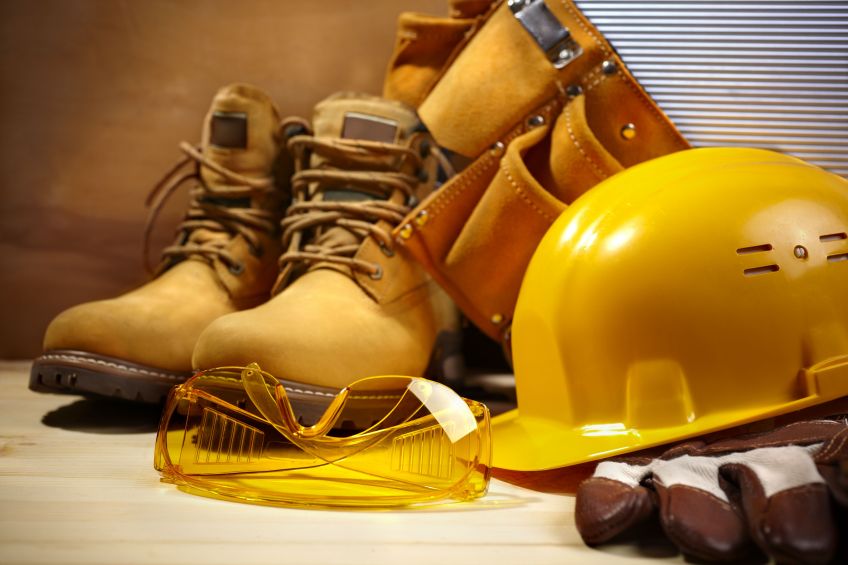 Contractor boots, helmet and tool belt